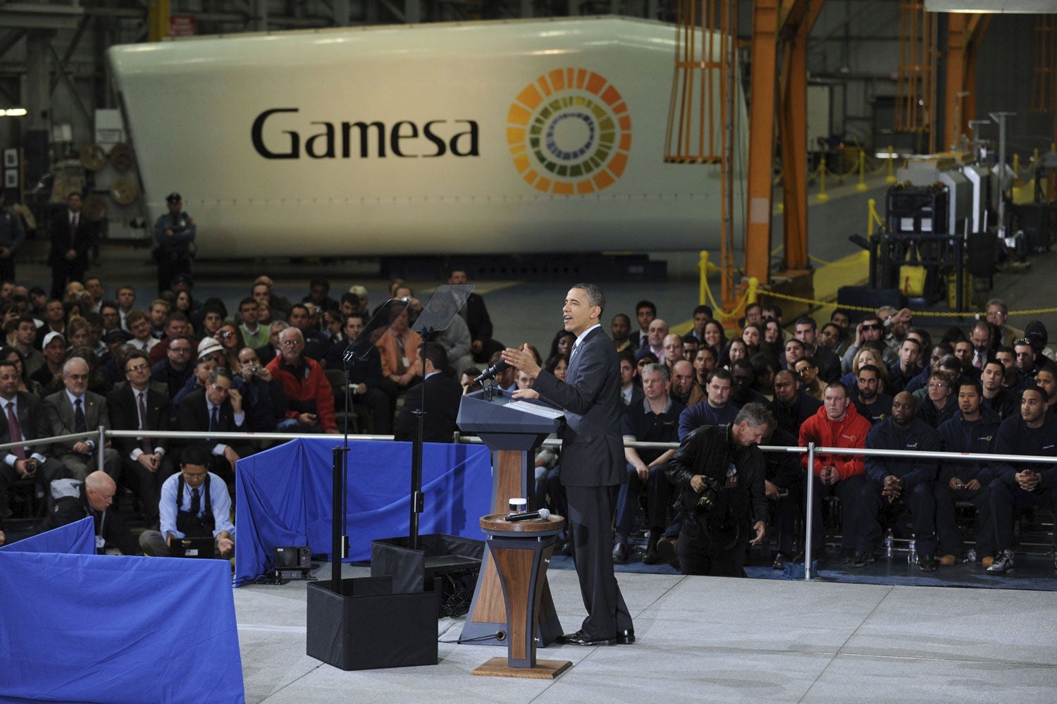 El presidente de EE. UU. Barack Obama en la planta de Gamesa, en Filadelfia