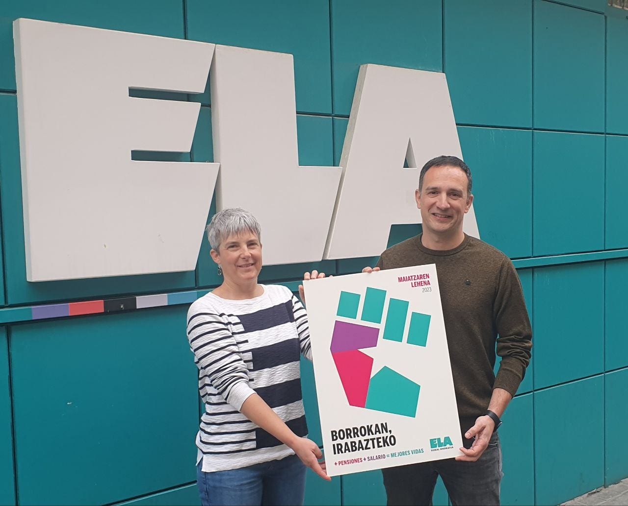 Amaia Muñoa y Mitxel Lakuntza presentan la convocatoria de huelga. Foto: ELA