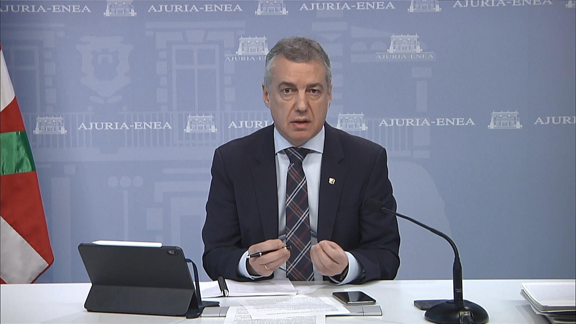 Iñigo Urkullu lehendakaria, igande honetako presidenteen bileran. Argazkia: EiTB Iñigo Urkullu lehendakaria, igande honetako presidenteen bileran