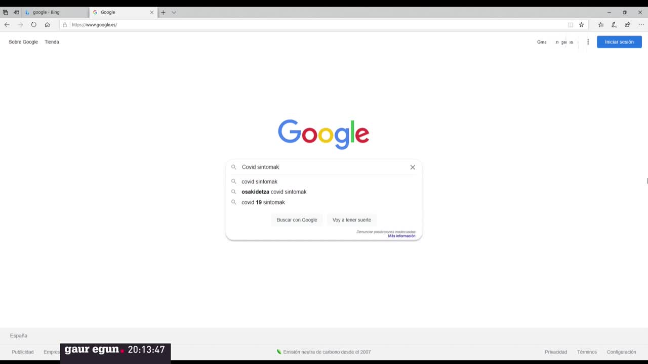 Googleren bilatzailea. EITB Mediaren bideo batetik ateratako irudia