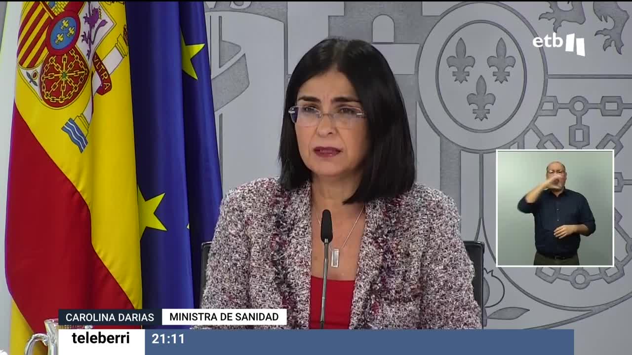 Carolina Darias, ministra de Sanidad. Imagen obtenida de un vídeo de EITB Media