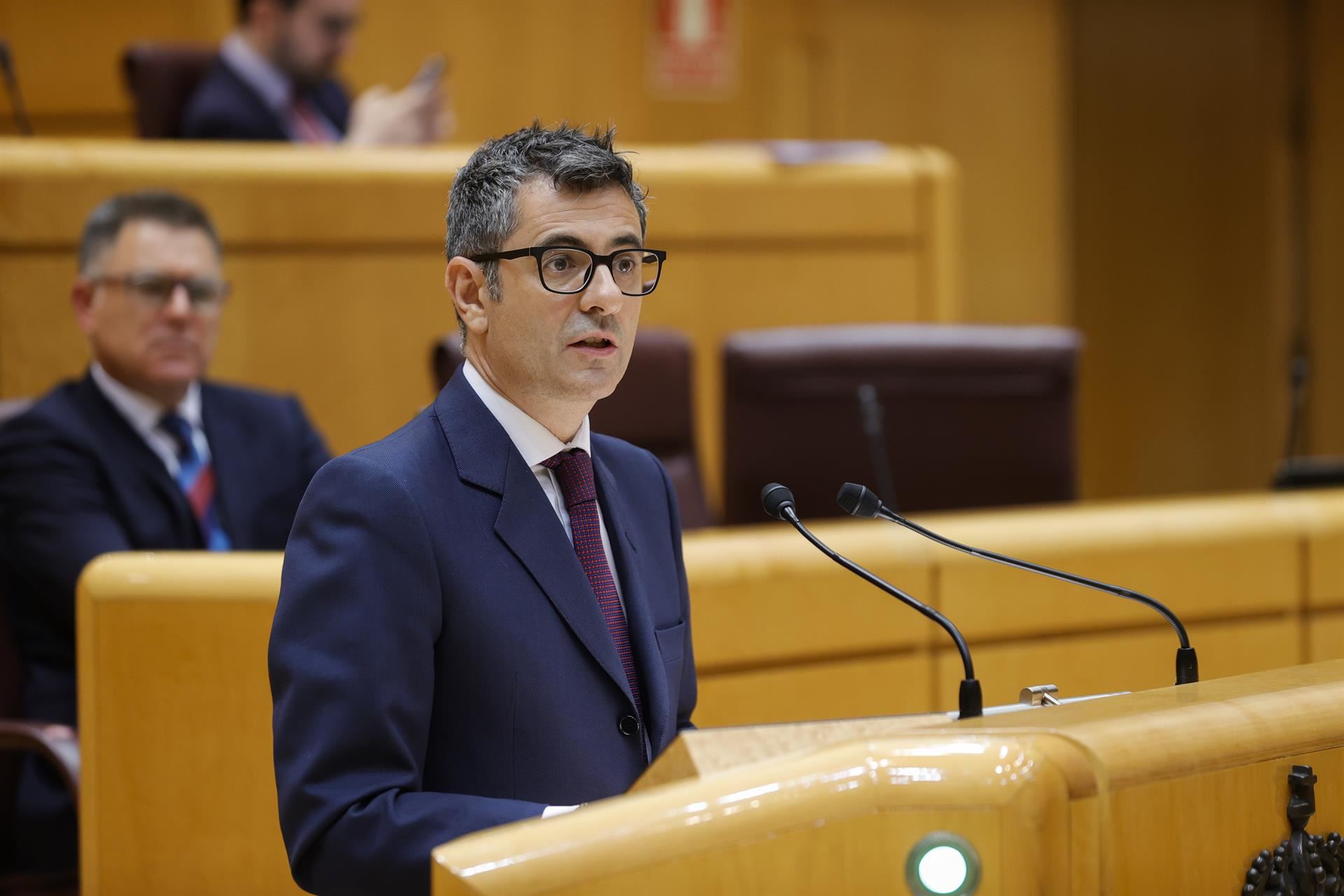 El ministro Félix Bolaños, esta tarde en el Senado. Foto: EFE