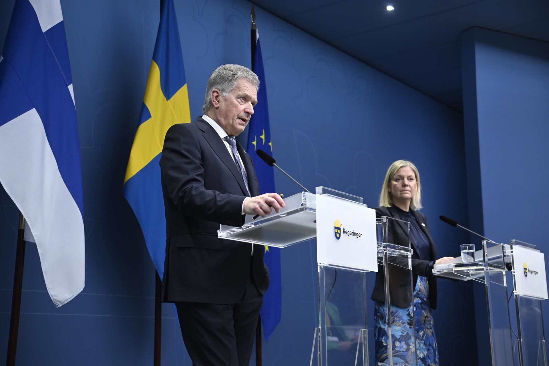 Sauli Niinisto y Magadlena Andersson, en rueda de prensa, hoy en Estocolmo. EFE
