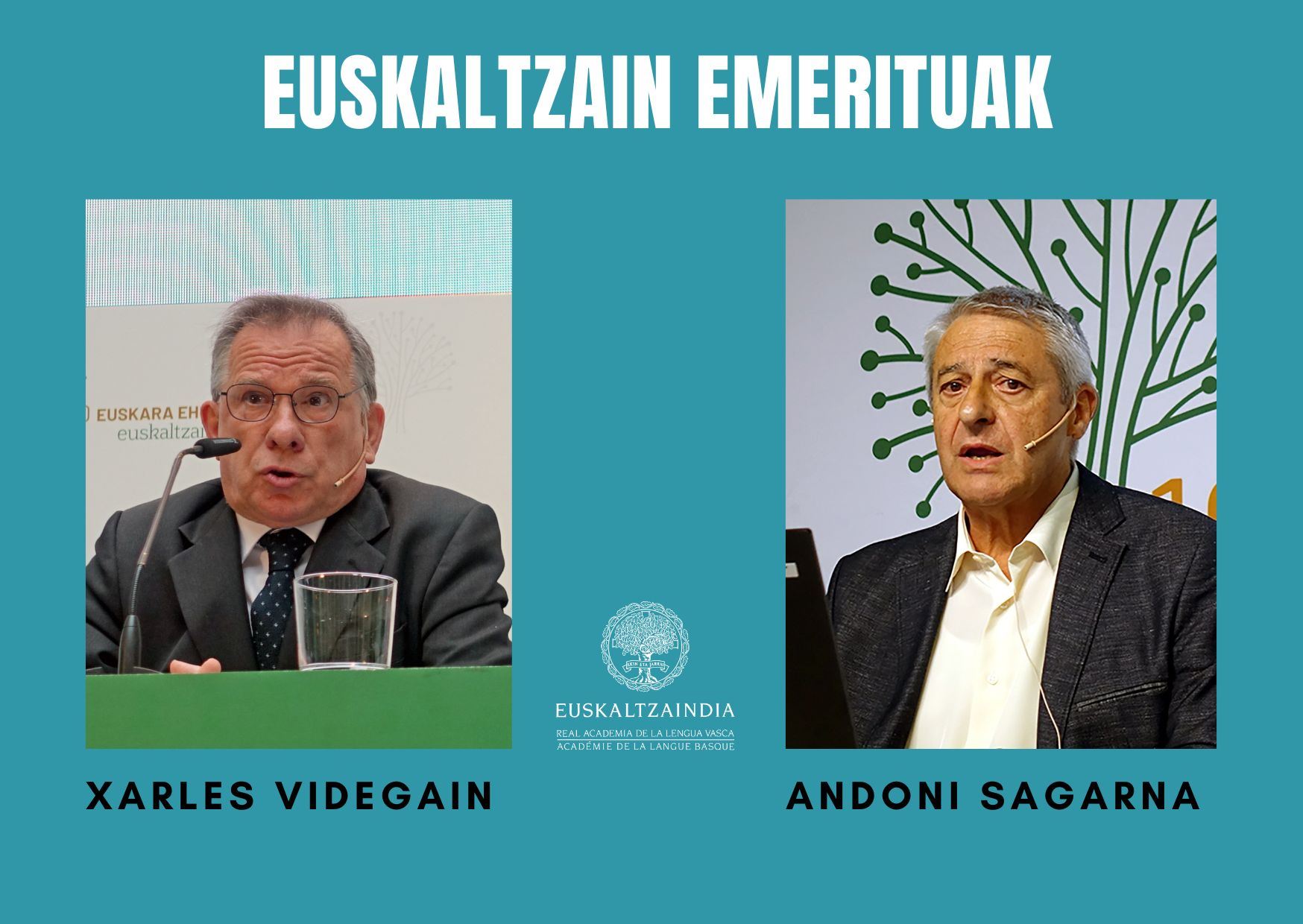 Xarles Videgain eta Andoni Sagarna euskaltzain emerituak. Argazkia: Euskaltzaindia