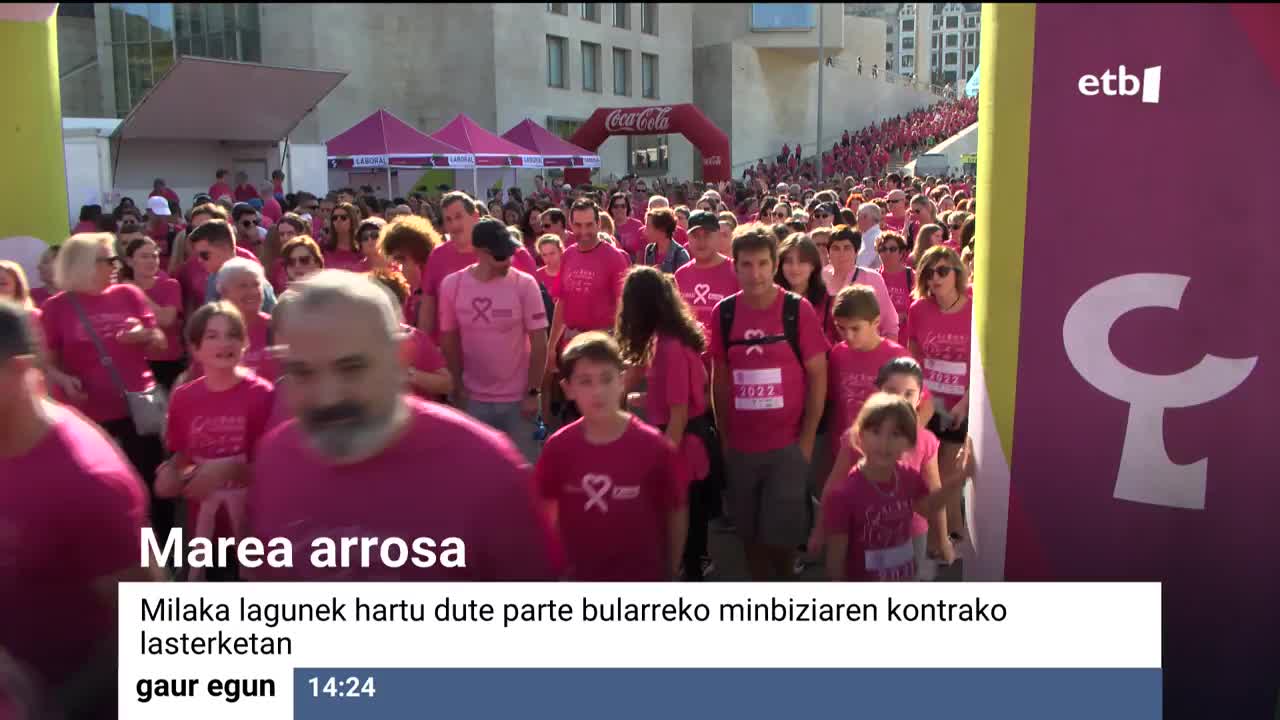 10.000 lagunek parte hartu dute bularreko minbiziaren kontrako lasterketan. 50.000 euro baino gehiago bildu dituzte bularreko minbiziaren ikerketari bideratze aldera. Bost kilometroko ibilbidea egin dute parte hartu duten lagunek.