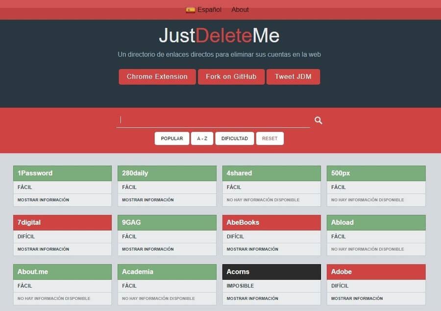 Imagen de la web 'Just Delete Me'