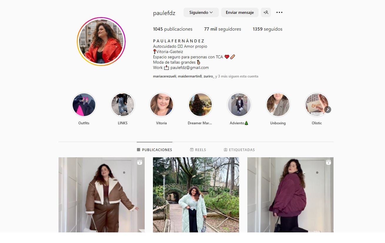 Págin de Instagram de Paula Fernández