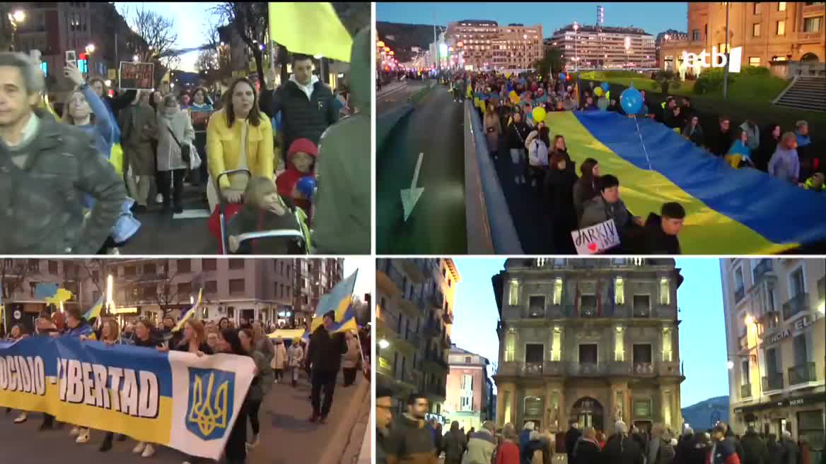 Bilbon, Gasteizen, Donostian eta Iruñean manifestazio jendetsuak egin dituzte ostiral arratsaldean. Ukrainar asko ere izan dira horietan, eta eskertu egin dute jasotako babesa.