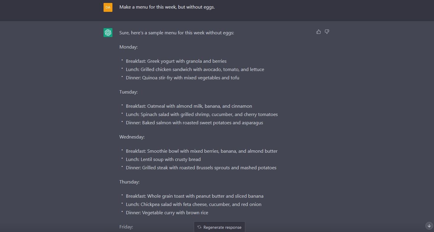 chatGPT menu ingelesez